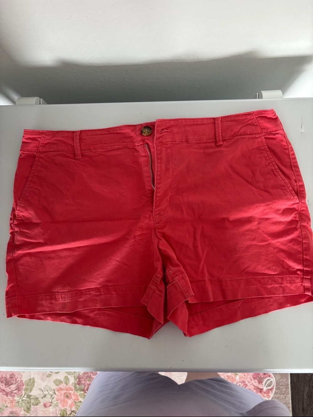 LOFT Coral-Red Cotton Bermuda Shorts